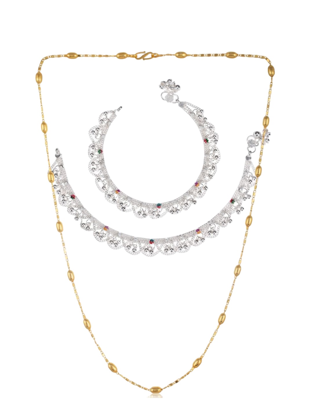 

AanyaCentric Gold-plated Chain & Silver-Plated Anklets Jewellery Set