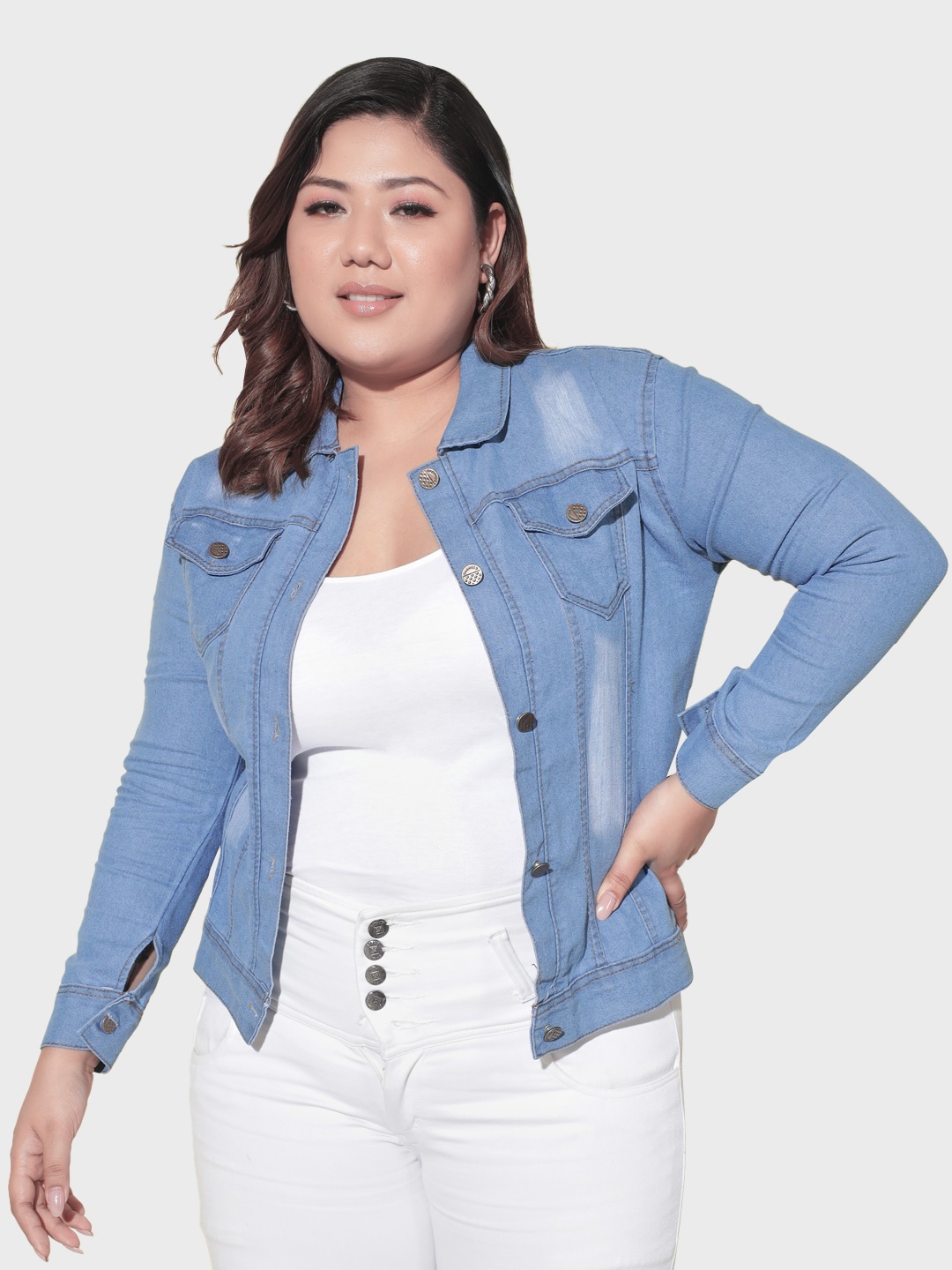 

BUY NEW TREND Plus Size Washed Lightweight Crop Denim Jacket, Blue