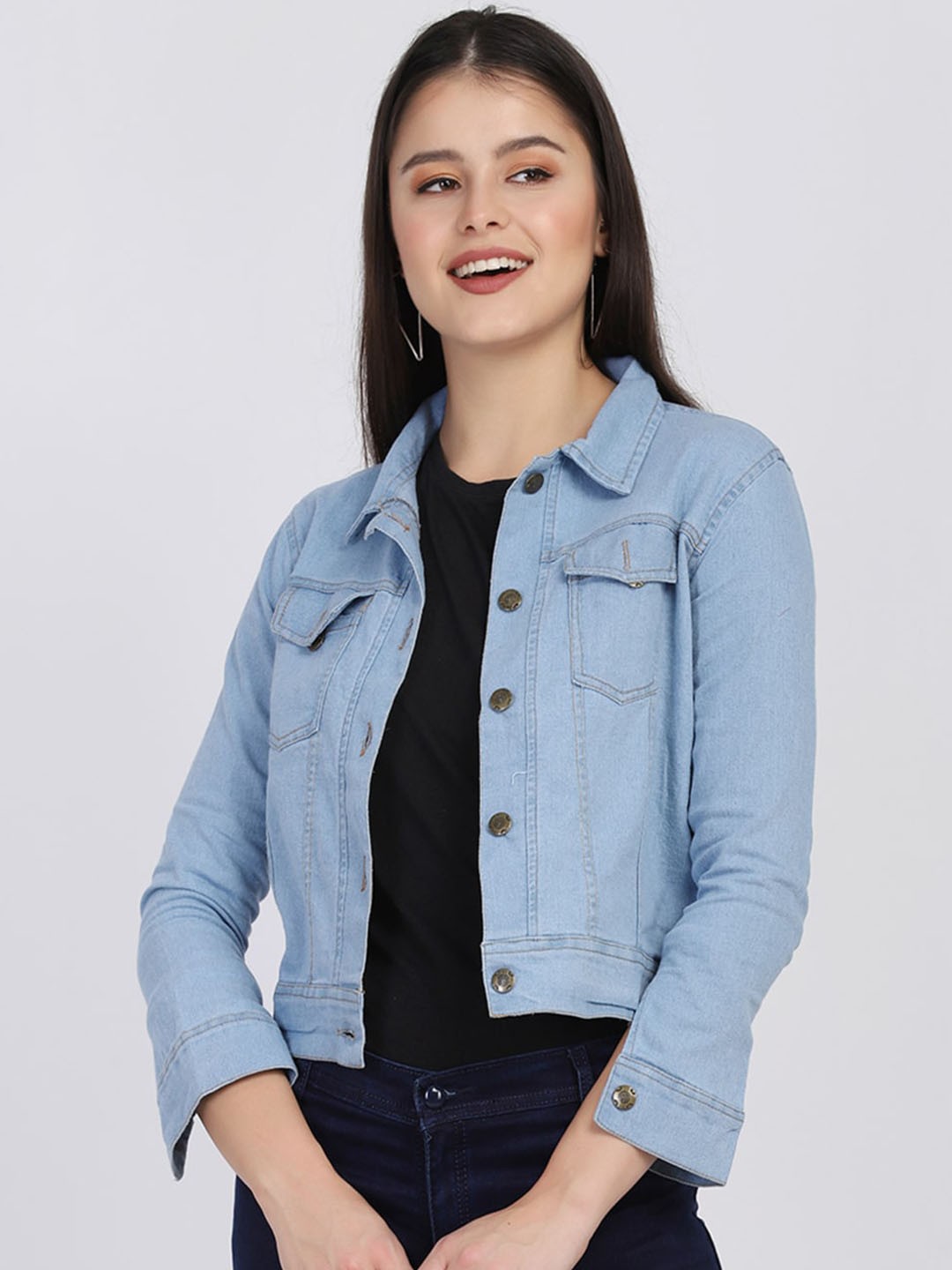 

BUY NEW TREND Washed Lightweight Crop Denim Jacket, Blue