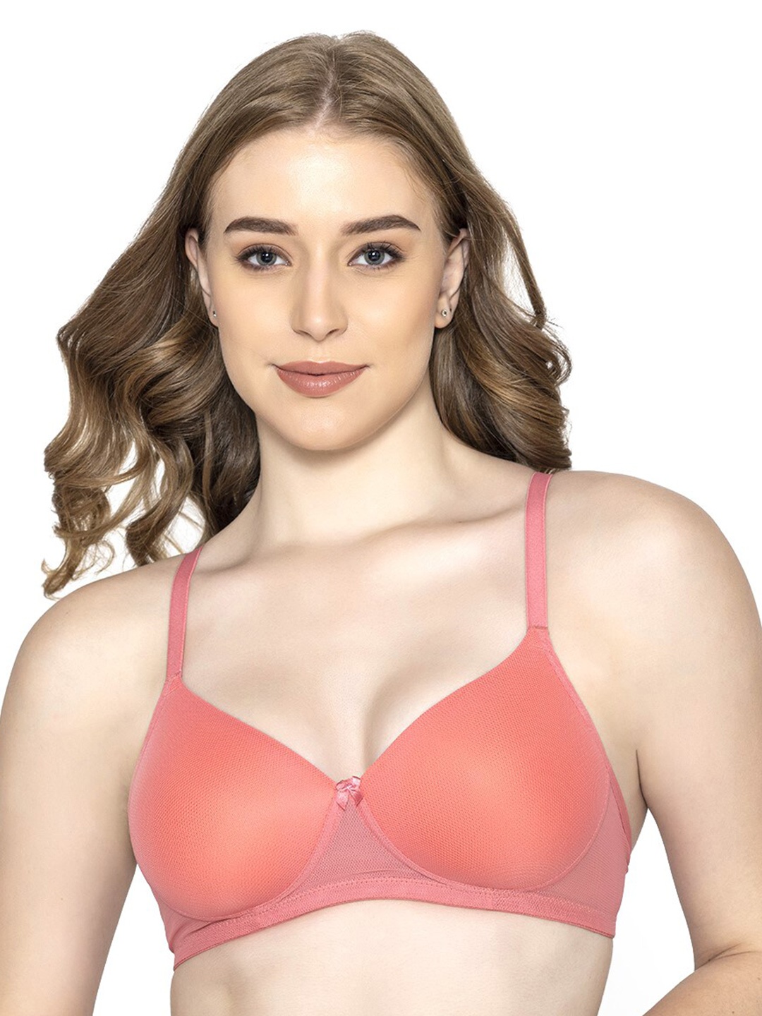 

B'ZAR Full Coverage Lightly Padded Mesh All Day Comfort T-Shirt Bra, Coral