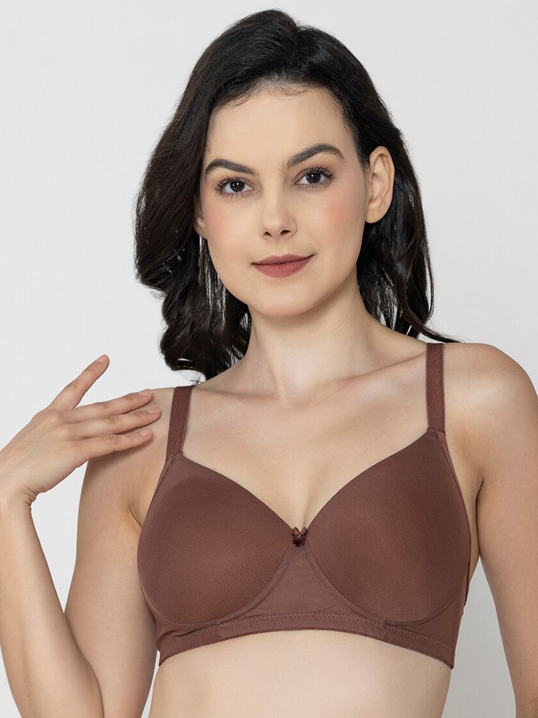 

B'ZAR Full Coverage Lightly Padded All Day Comfort Everyday Mesh T-Shirt Bra, Coffee brown