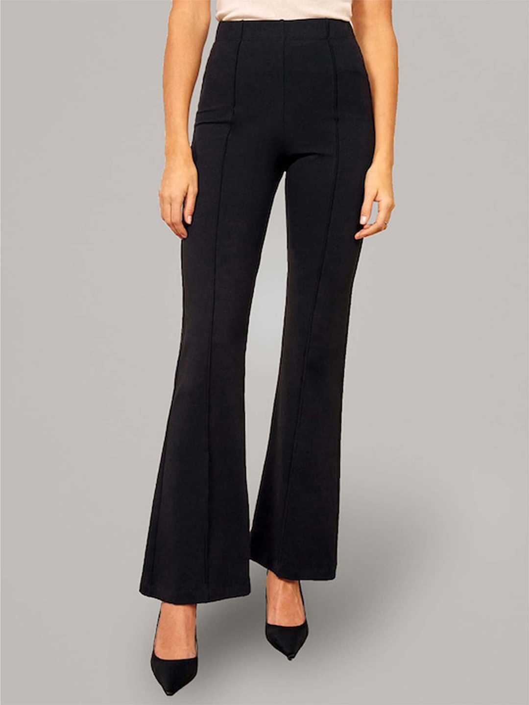 

AUSK Women Relaxed High-Rise Regular Fit Bootcut Trousers Trouser, Black