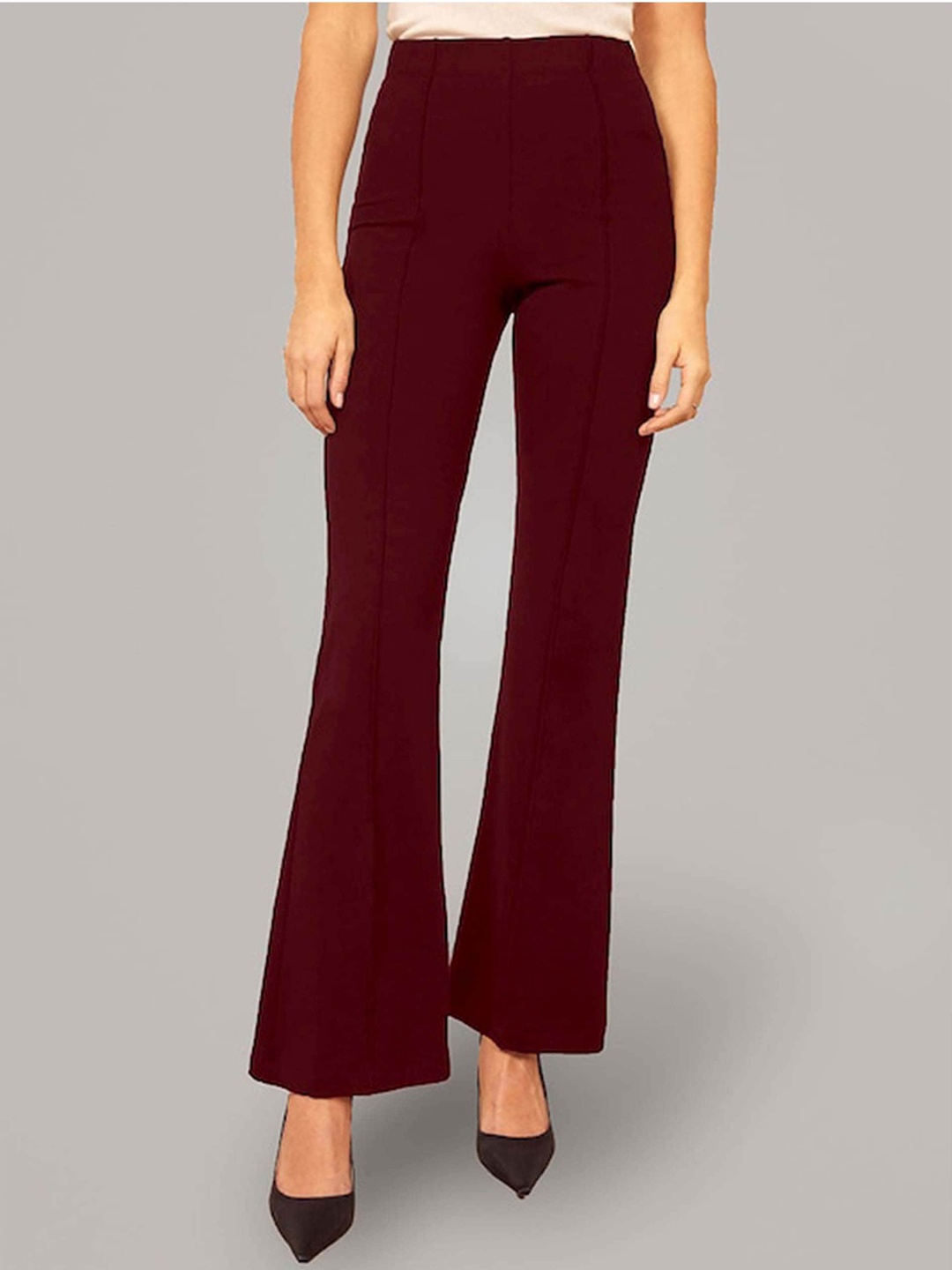 

AUSK Women Relaxed High-Rise Bootcut Trousers, Maroon