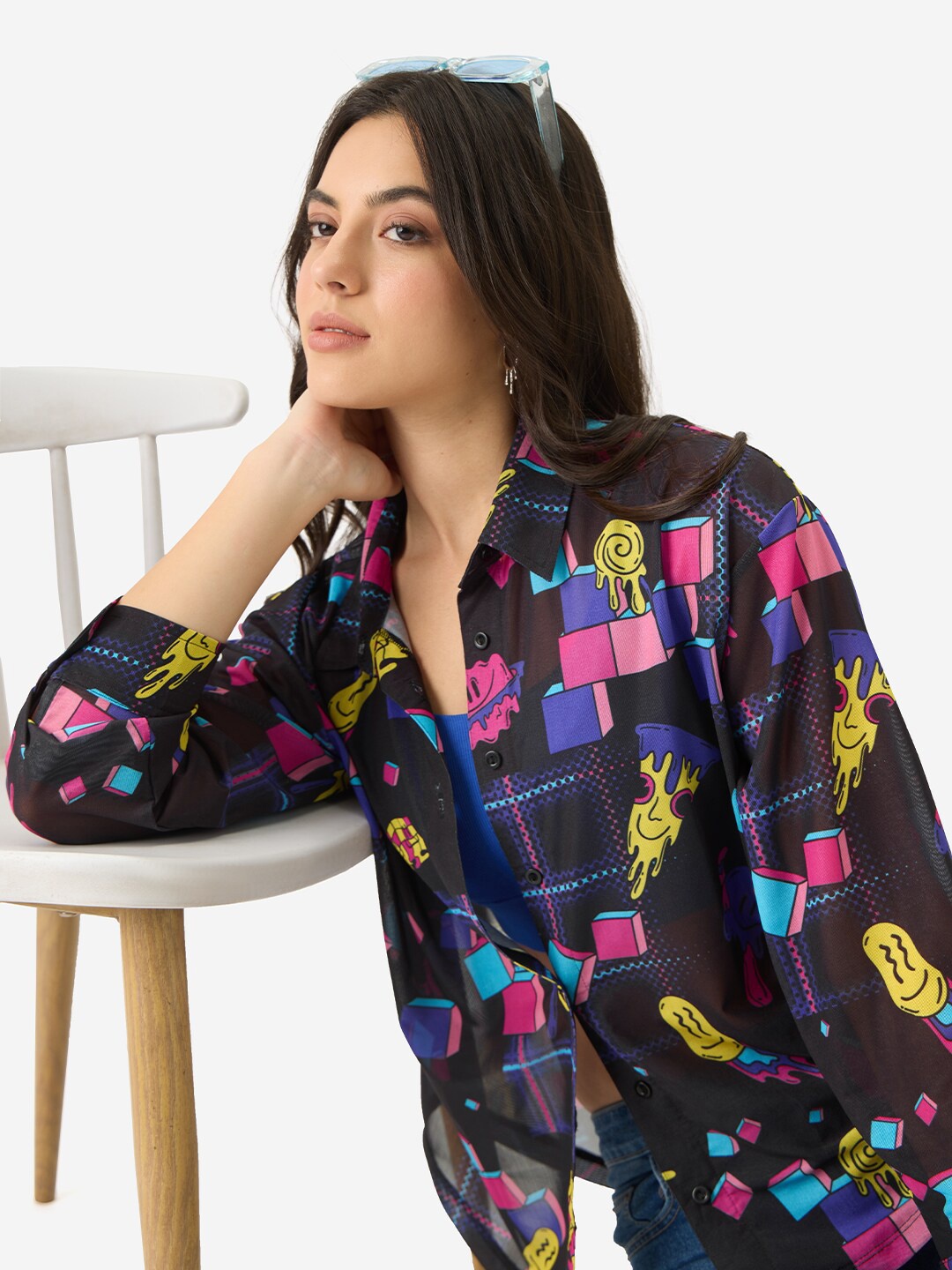 The Souled Store Conversational Printed Pure Cotton Casual Shirt, Black