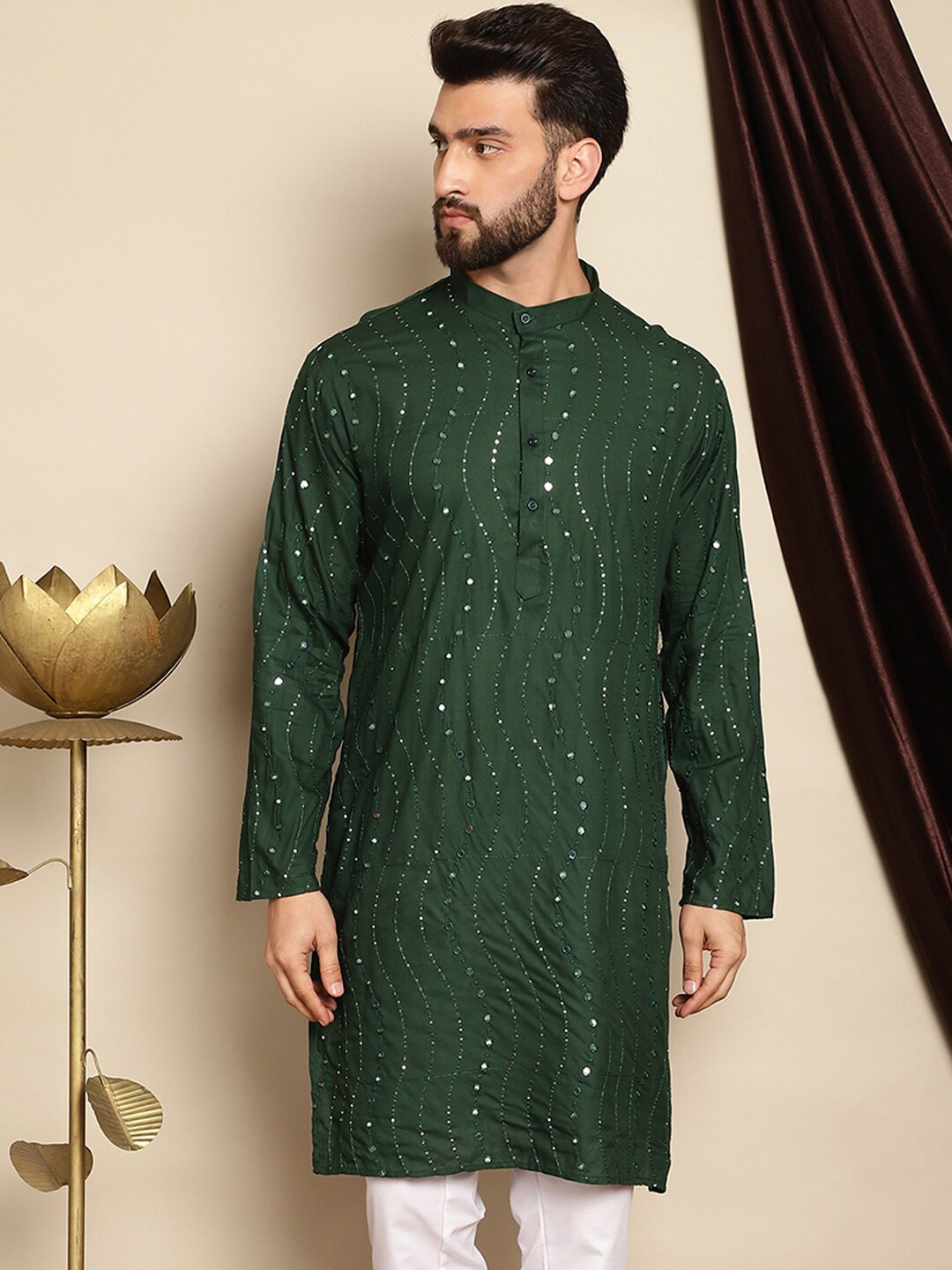 

Anouk Ethnic Motifs Embroidered Thread Work Kurta, Green