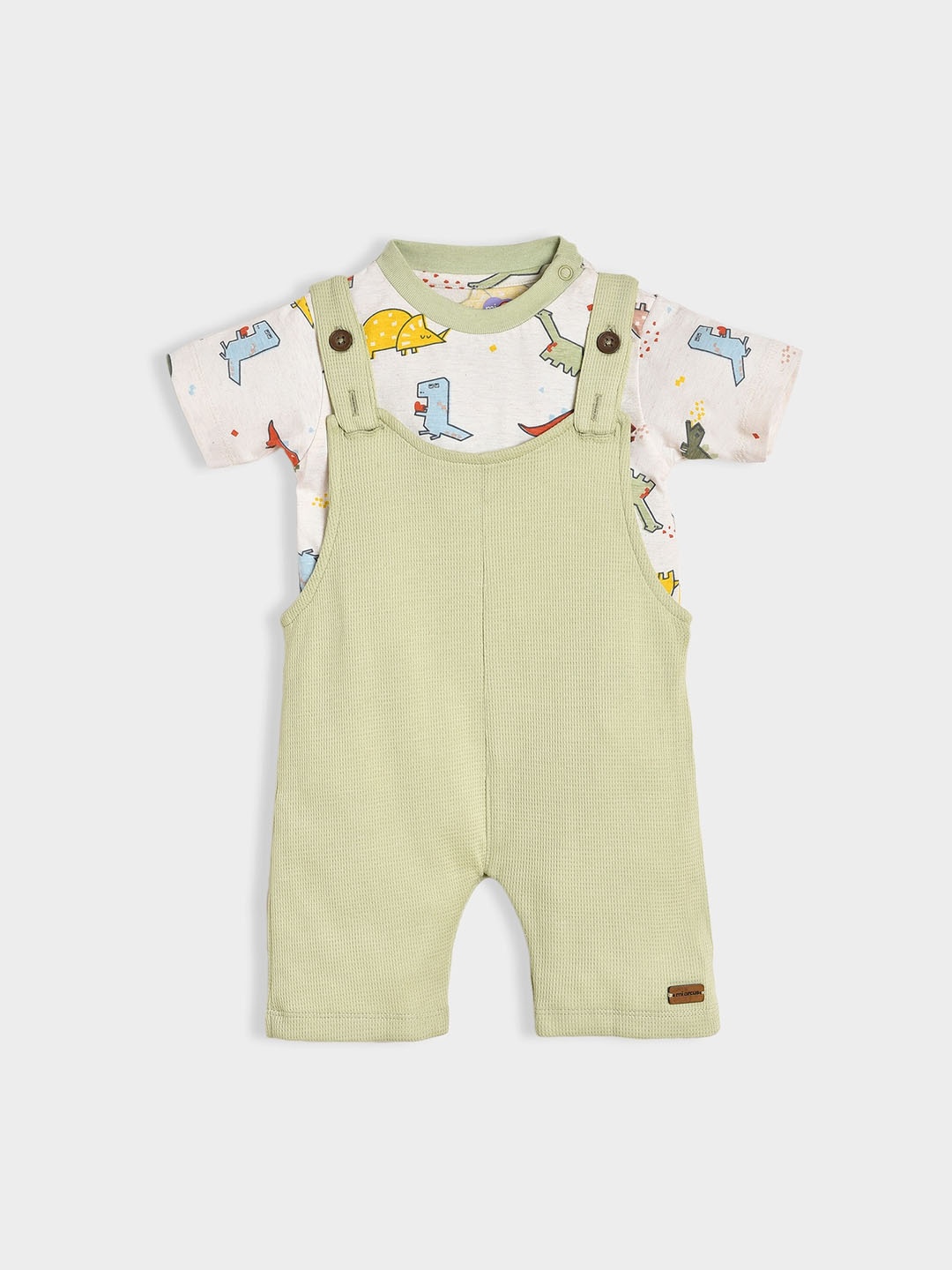 

MiArcus Infants Printed Straight Leg Cotton Dungaree With T-shirt, Green