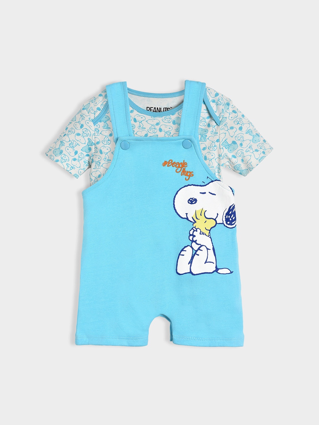 

MiArcus Infants Slim-Fit Snoopy Printed Cotton Dungarees With T-Shirt, Blue