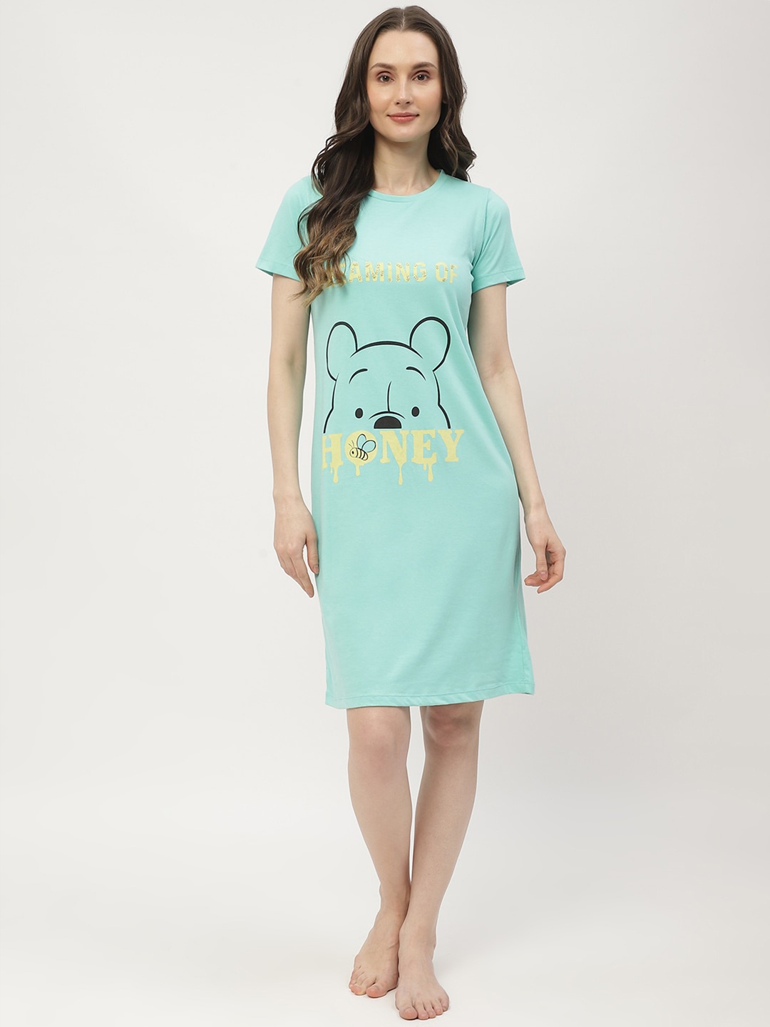 

MADAME M SECRET Graphic Printed T-shirt Nightdress, Green