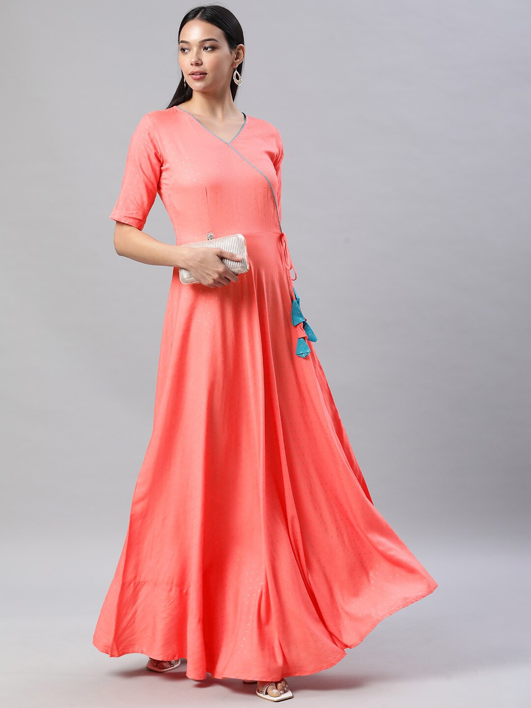 

Swishchick Self Design Maxi Fit And Flare Dress, Peach