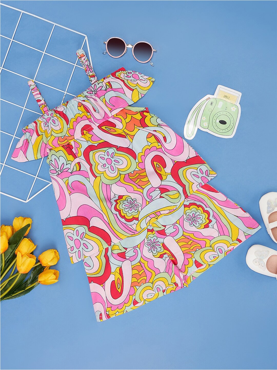 

YU by Pantaloons Girls Abstract Printed Top with Shorts, Pink