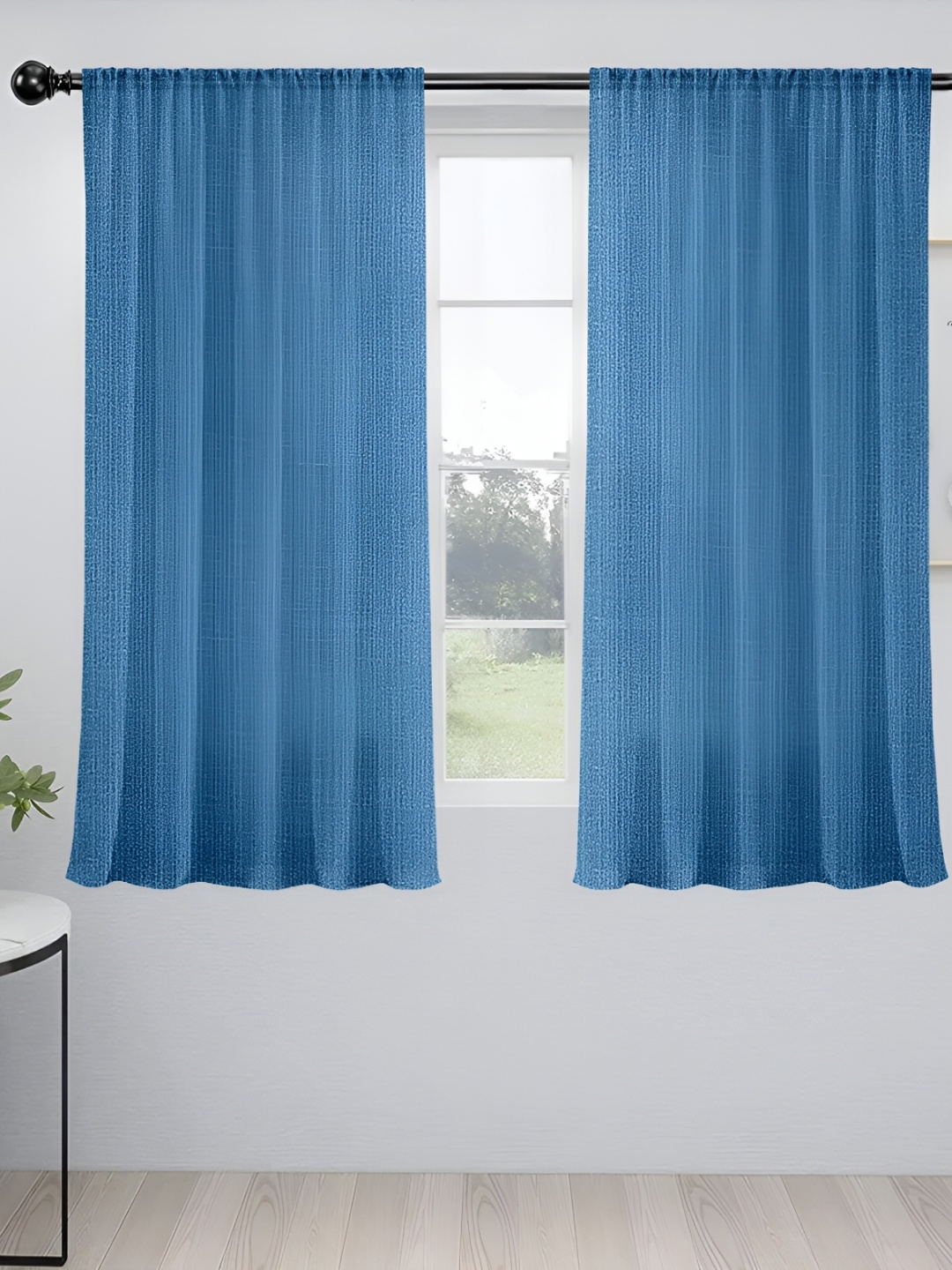 

Cortina Blue 2 Pieces Rod Pocket Sheer Window Curtain