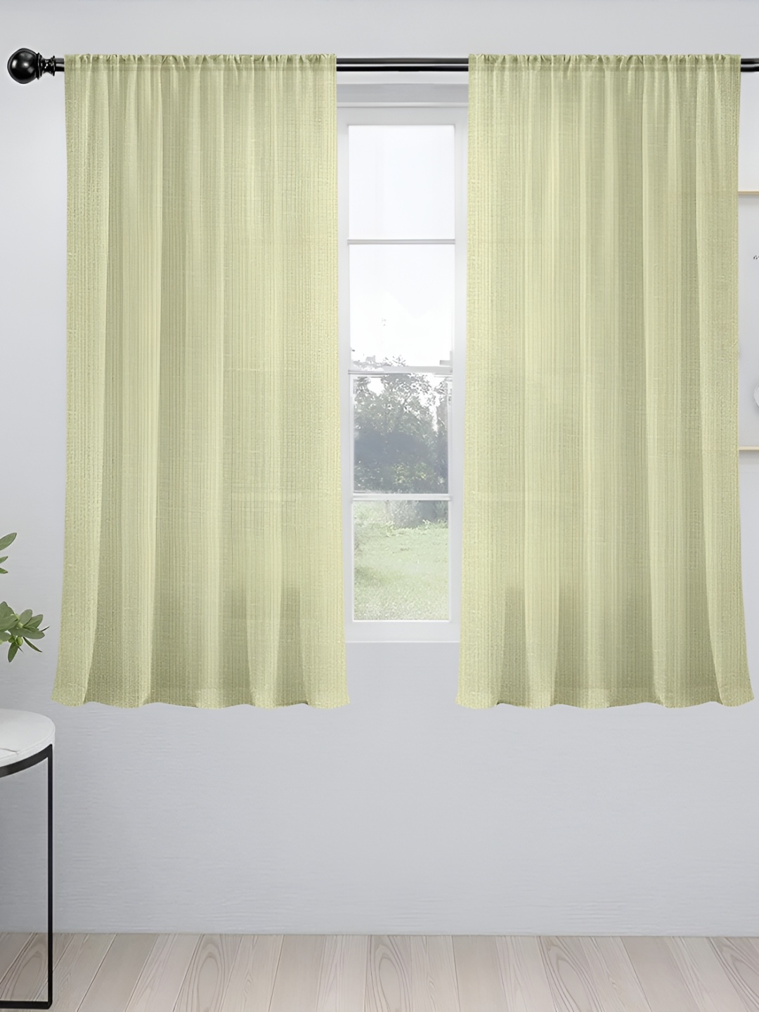 

Cortina Cream-Coloured 2 Pieces Sheer Eyelet Linen Window Curtain