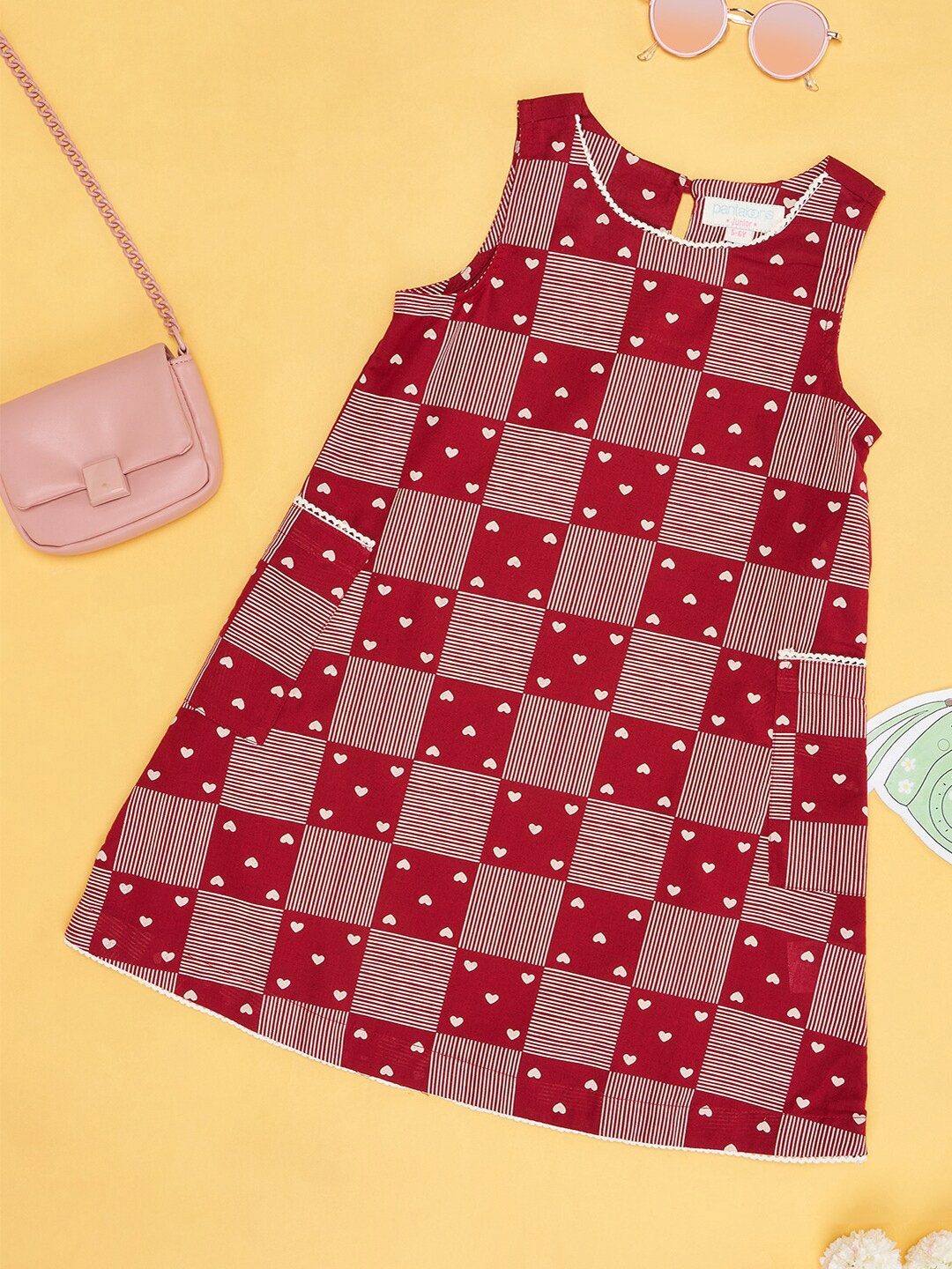 

AKKRITI BY PANTALOONS Girls Printed Cotton A-Line Dress, Red