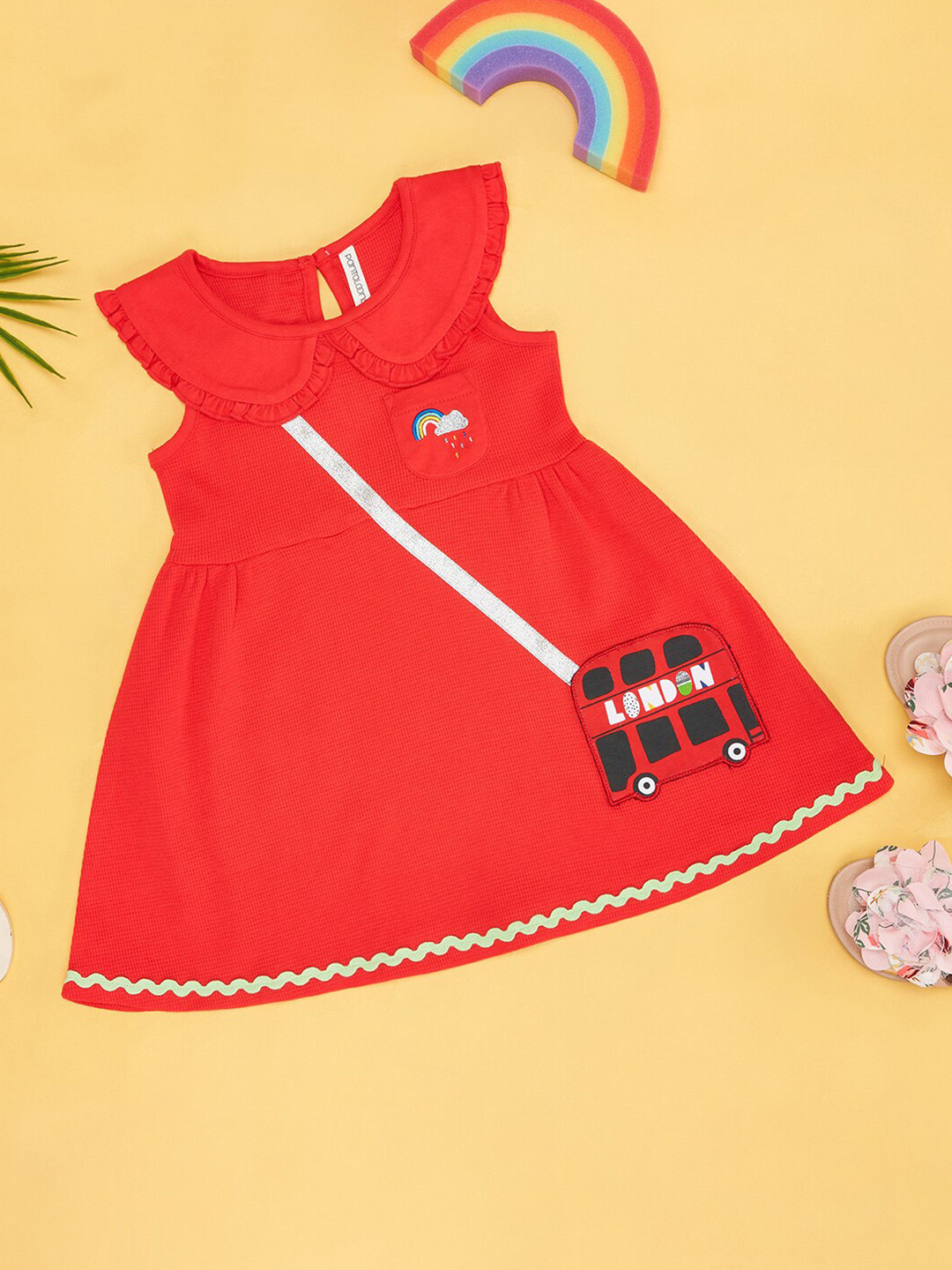 

Pantaloons Baby Kids-Girls Peter Pan Collar Cotton A-Line Dress, Red