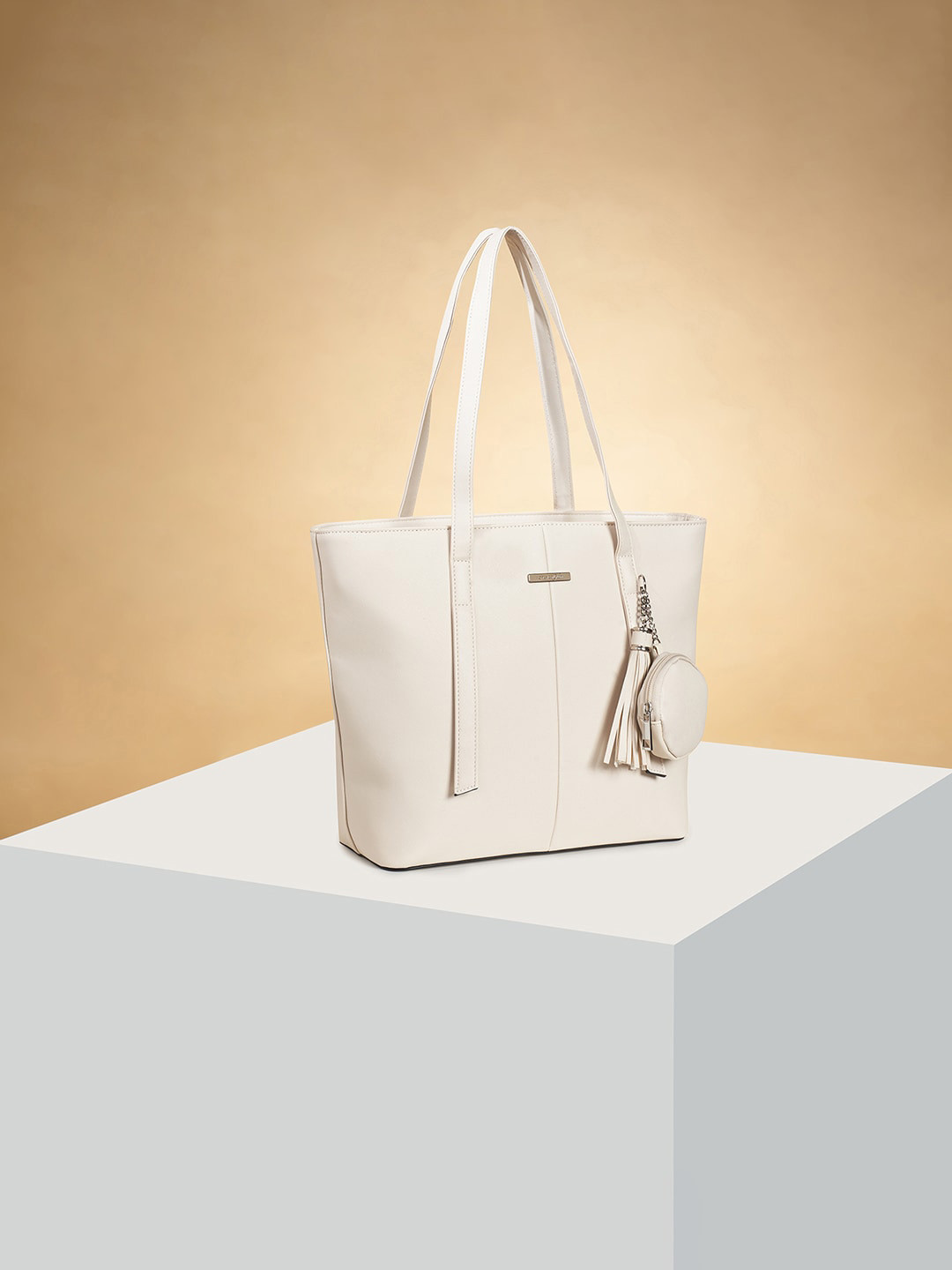 

Forever Glam by Pantaloons Tasselled Oversized Structured Shoulder Bag With Pouch, Off white