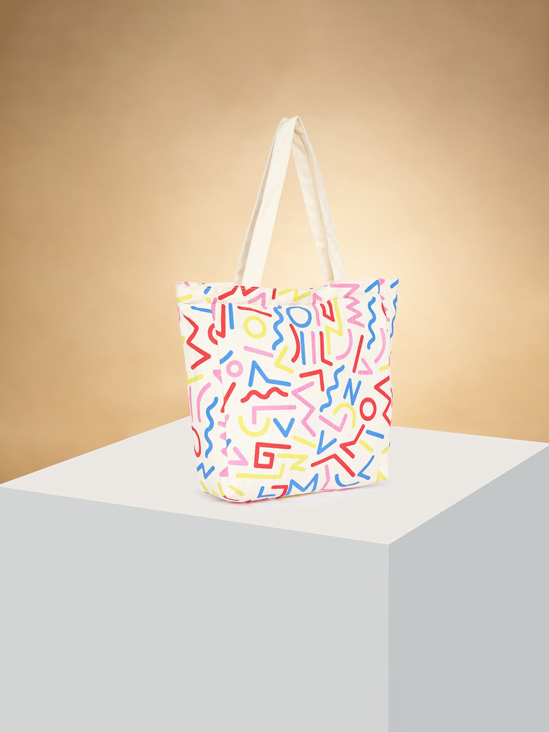 Forever Glam by Pantaloons Geometric Printed Shopper Tote Bag, Off white