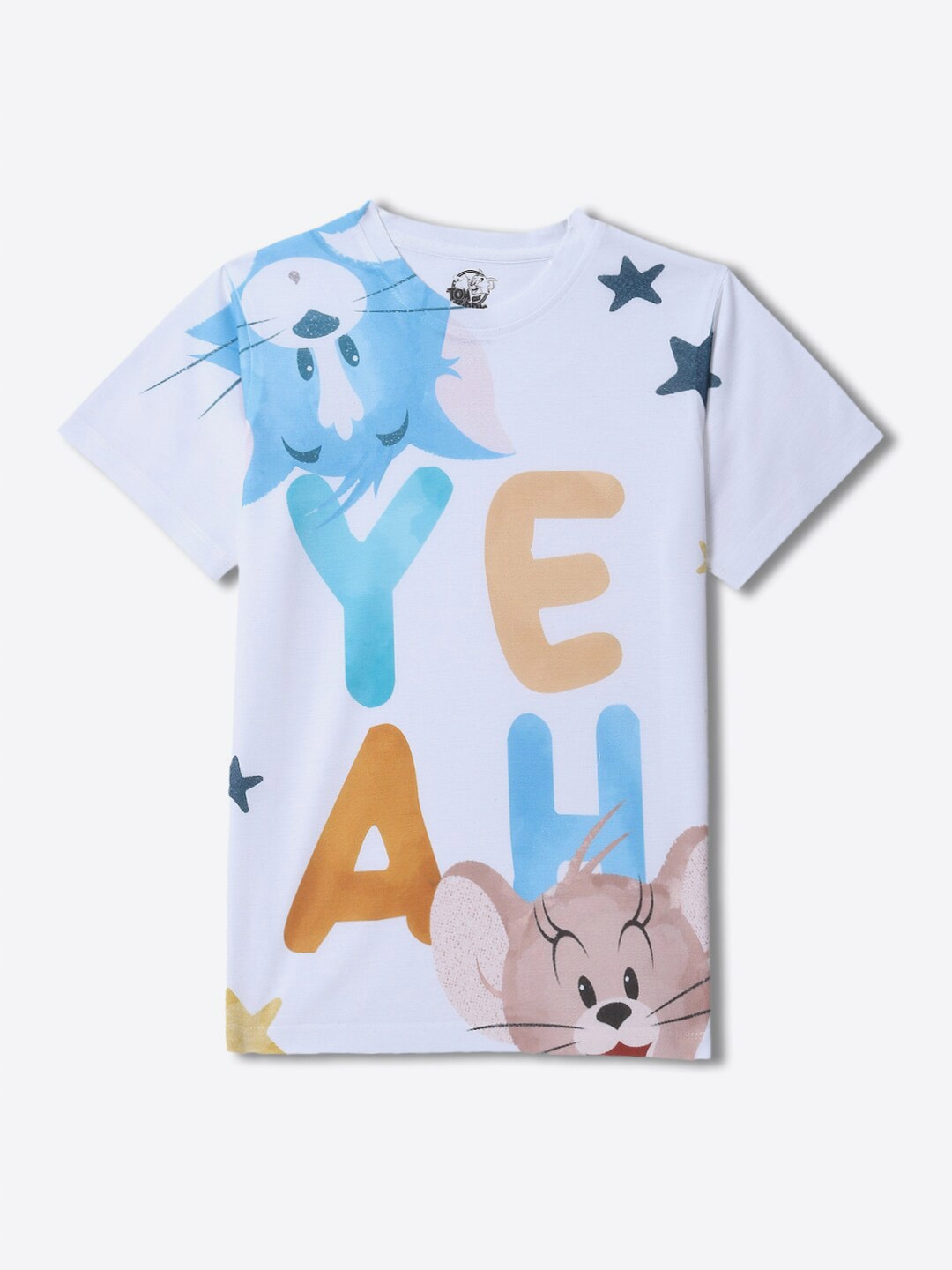 

YK Warner Bros Boys Tom & Jerry Graphic Printed T-shirt, White