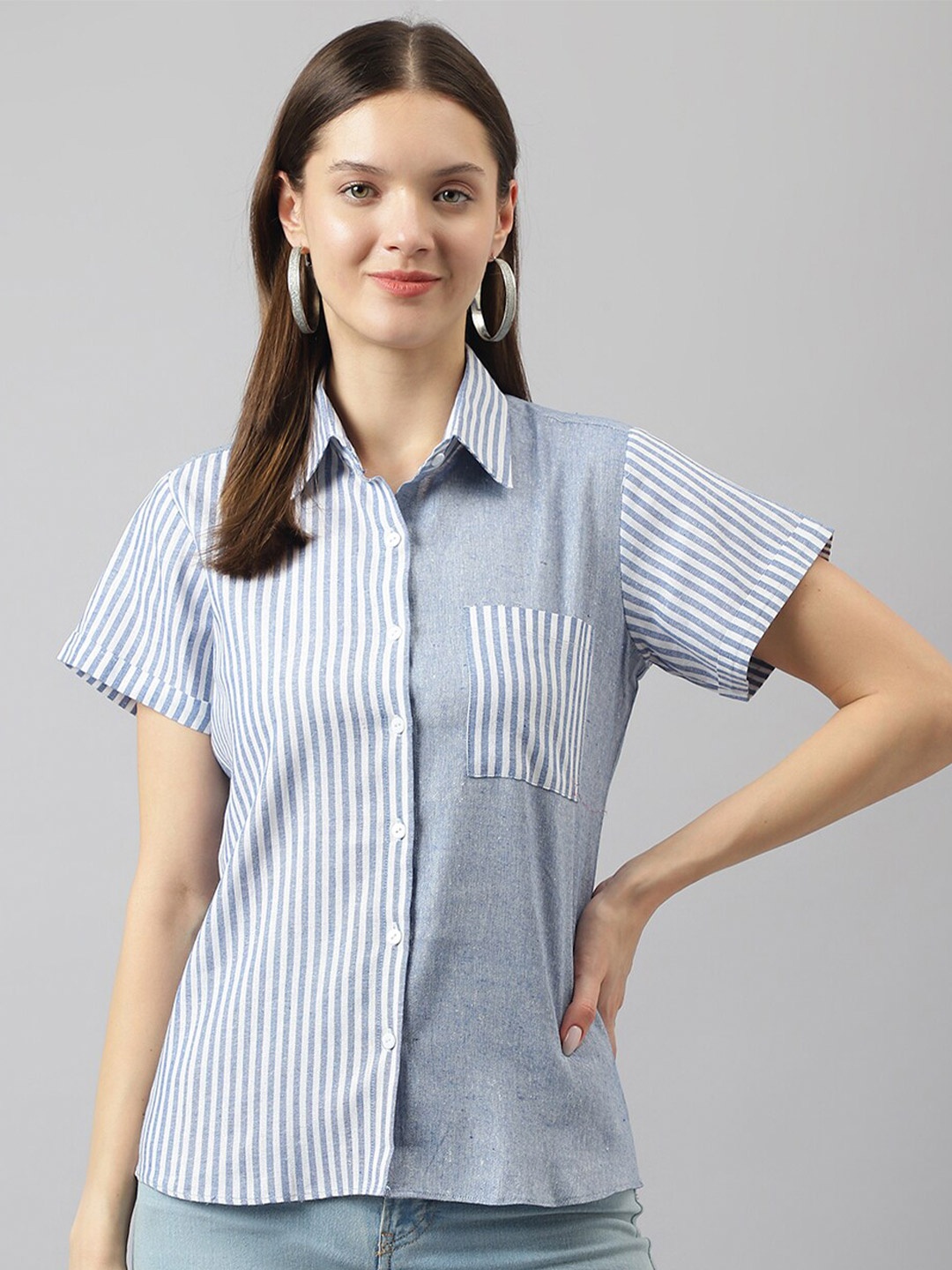 

BAESD Striped Shirt Style Top, Blue