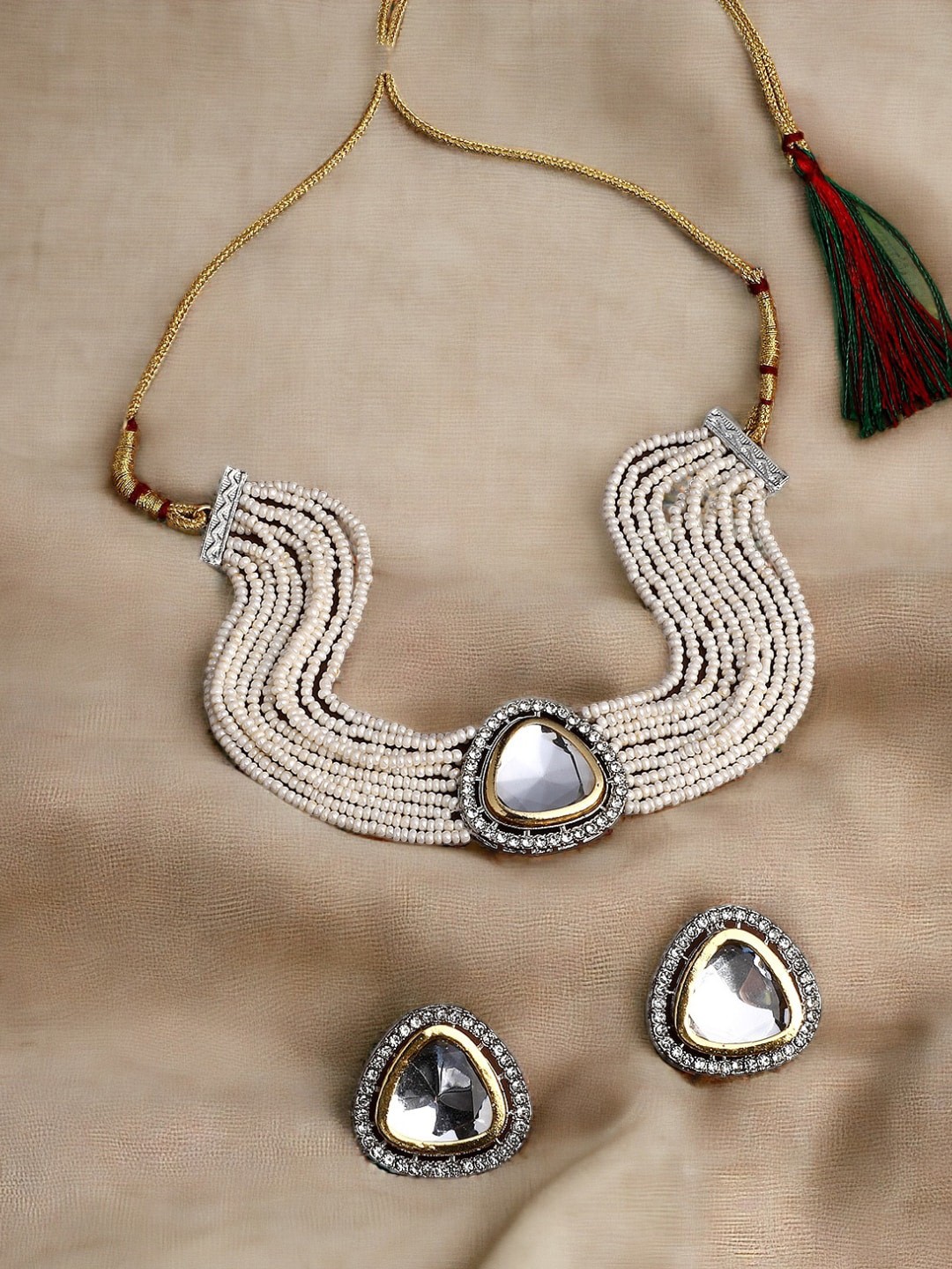 

ASMITTA JEWELLERY Gold-Plated Stone-Studded & Beaded Jewellery Set