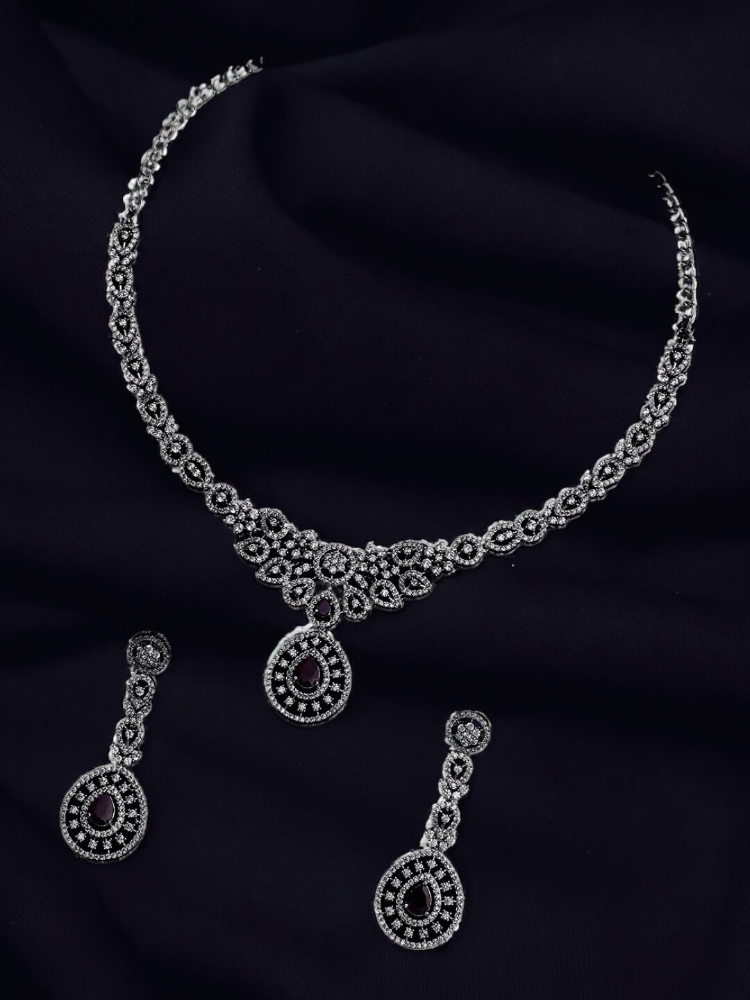 

ASMITTA JEWELLERY Rhodium-Plated AD-Studded Jewellery Set, Silver