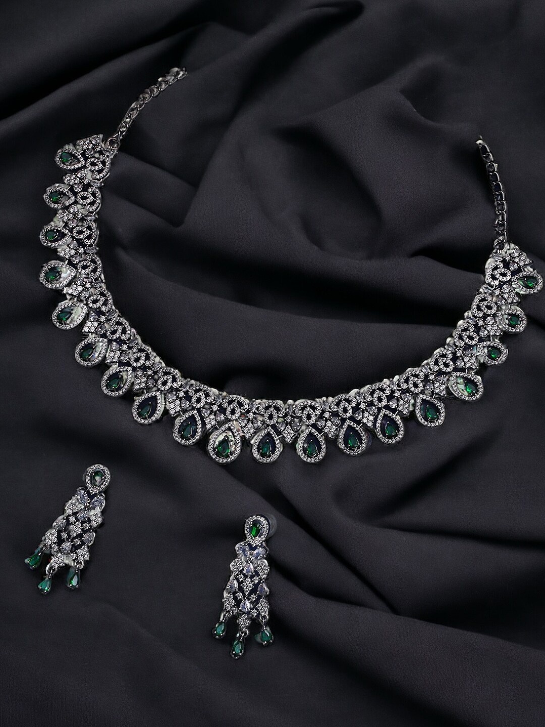 

ASMITTA JEWELLERY Rhodium Plated AD Studded Jewellery Set, Silver