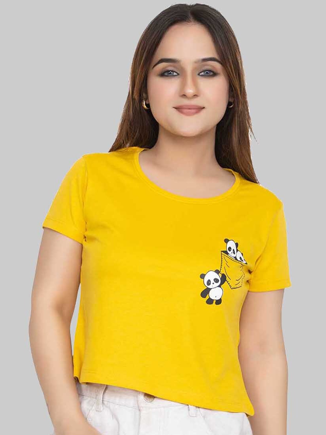 

Cheribell Round Neck Graphic Print Cotton Top, Yellow