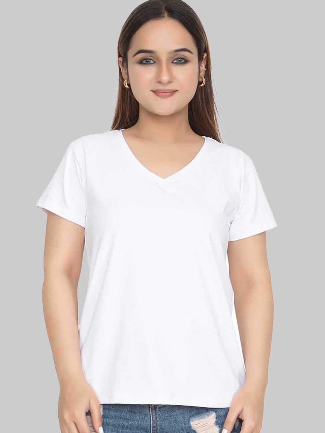 

Cheribell V-Neck Short Sleeve Cotton Top, White