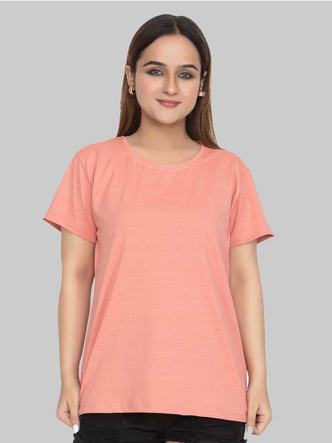 

Cheribell Cotton Round Neck Top, Peach