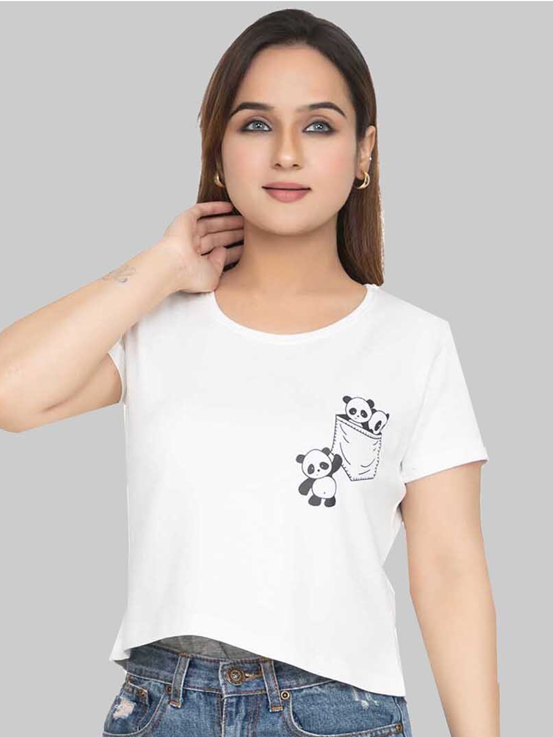 

Cheribell Graphic Printed Cotton Crop Tshirt, White