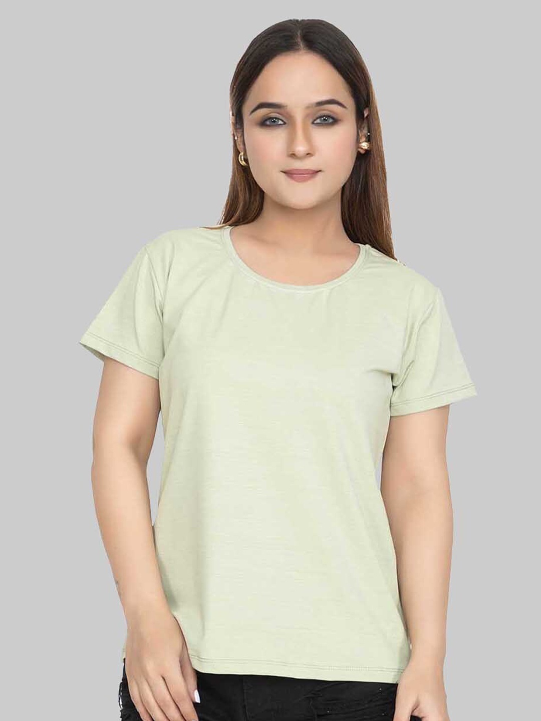 

Cheribell Round Neck Cotton Top, Green
