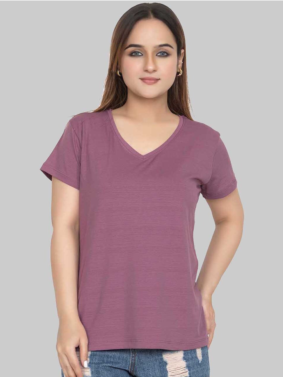 

Cheribell V-Neck Short Sleeve Cotton Top, Lavender