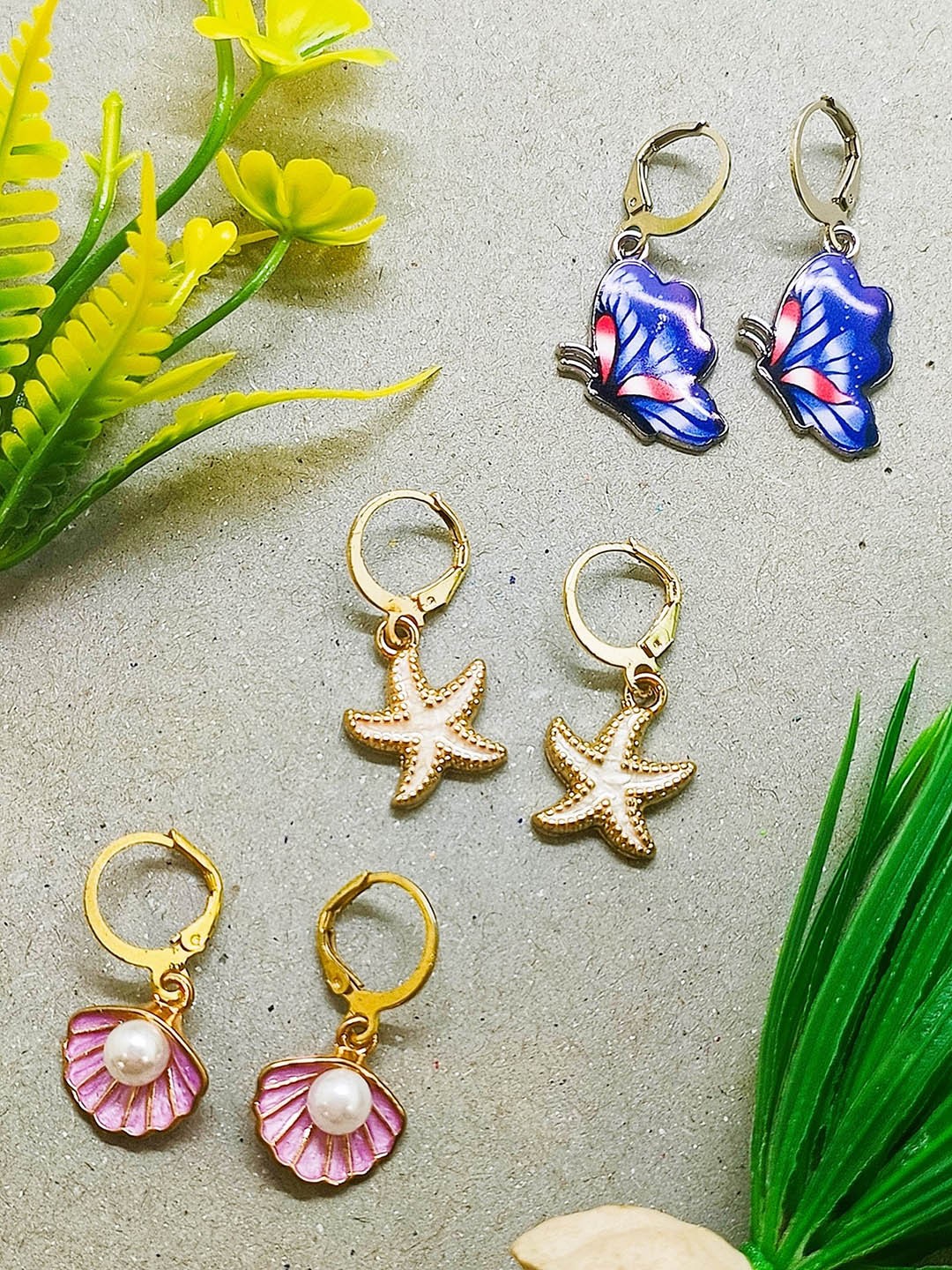 

FEMMIBELLA Set Of 3 Contemporary Drop Earrings, Gold