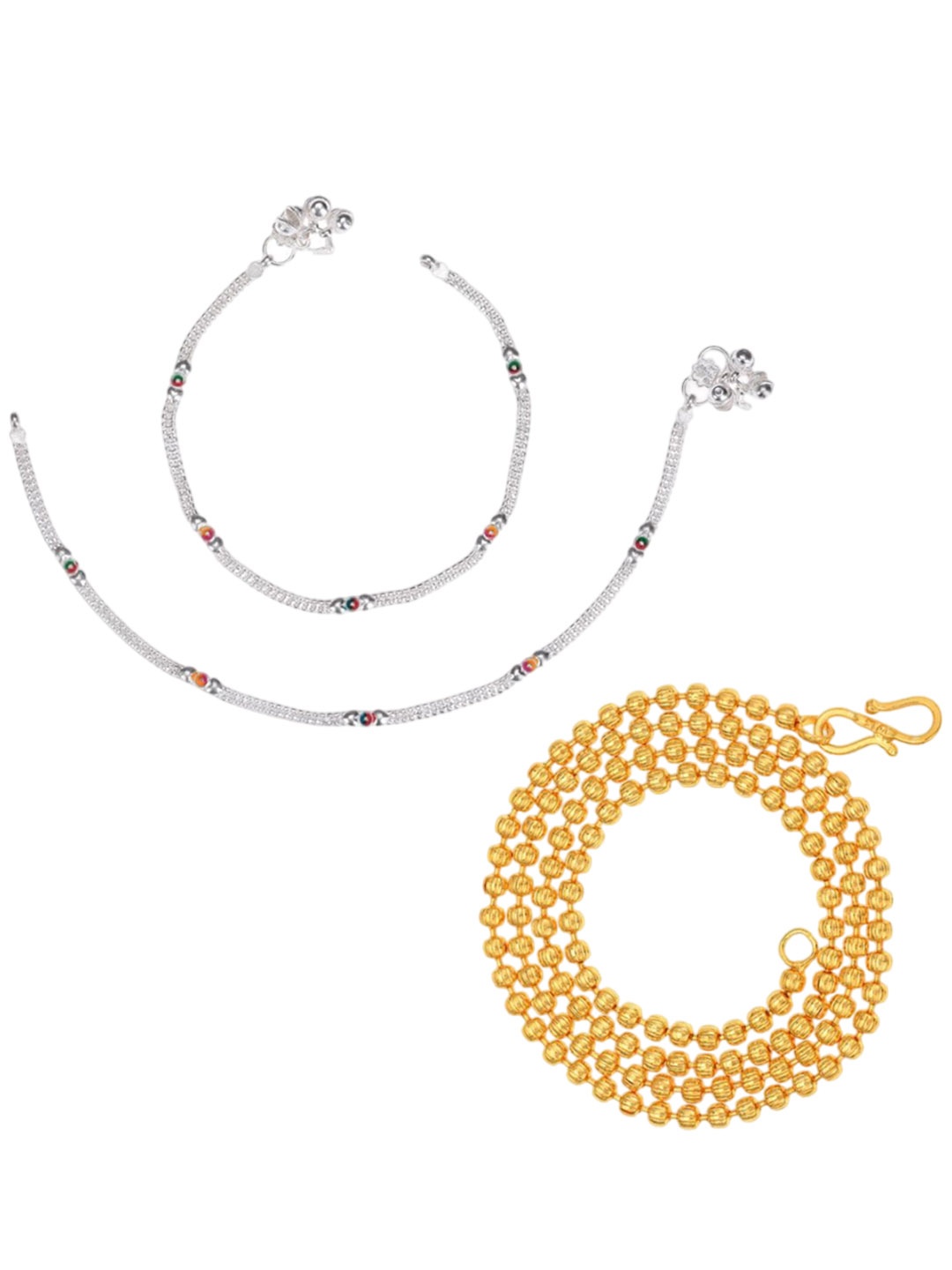

AanyaCentric Silver-Plated Anklets With Gold-Plated Chain