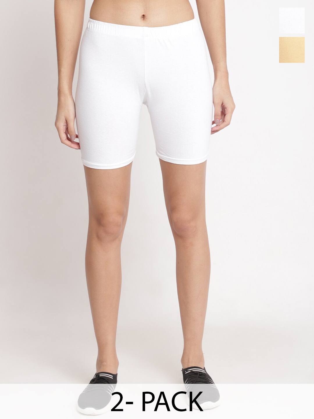 

GRACIT Women Pack Of 2 Skinny Fit Cycling Sports Shorts, White
