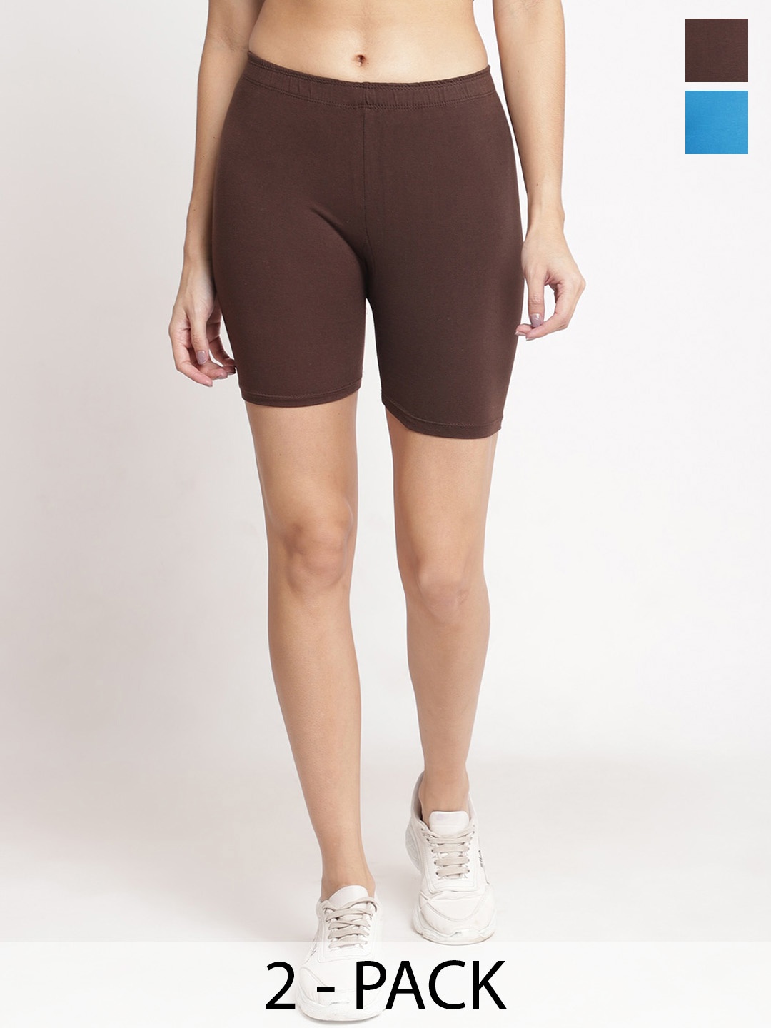 

GRACIT Women Pack Of 2 Skinny Fit Biker Shorts, Brown