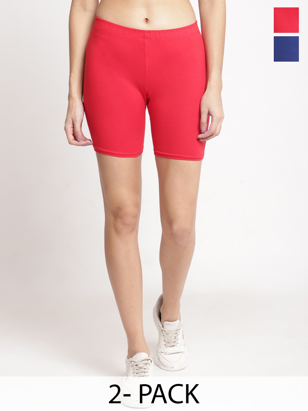 

GRACIT Women Pack Of 2 Skinny Fit Cycling Sports Shorts, Red
