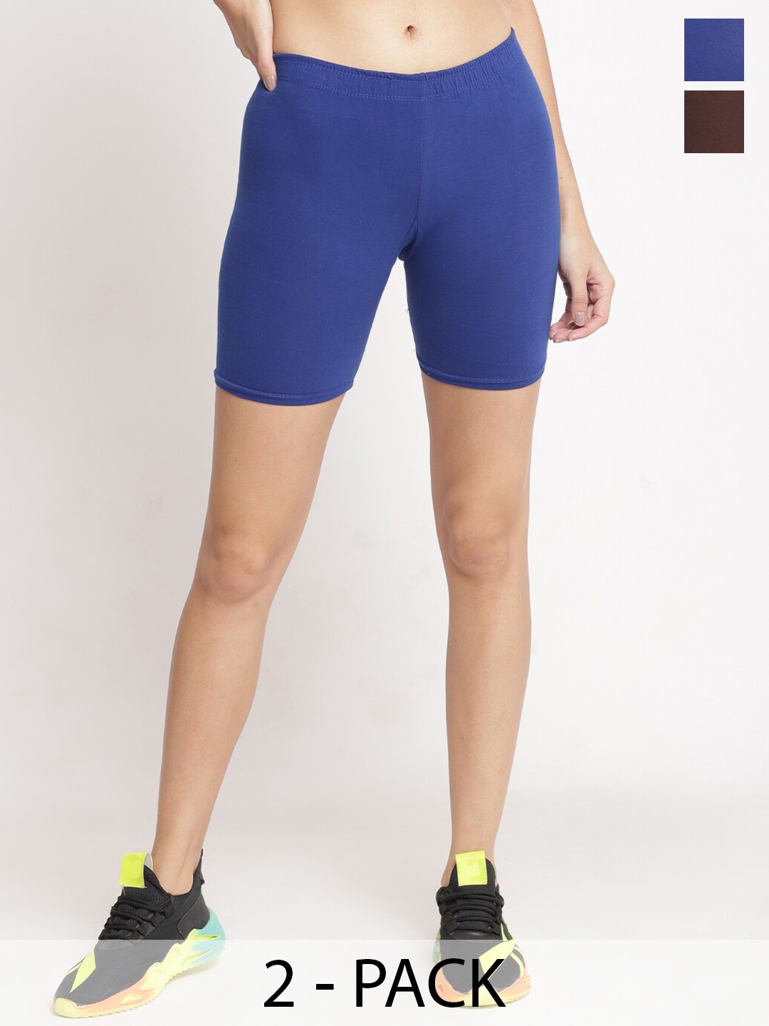 GRACIT Women Pack Of 2 Skinny Fit Cycling Sports Shorts, Blue
