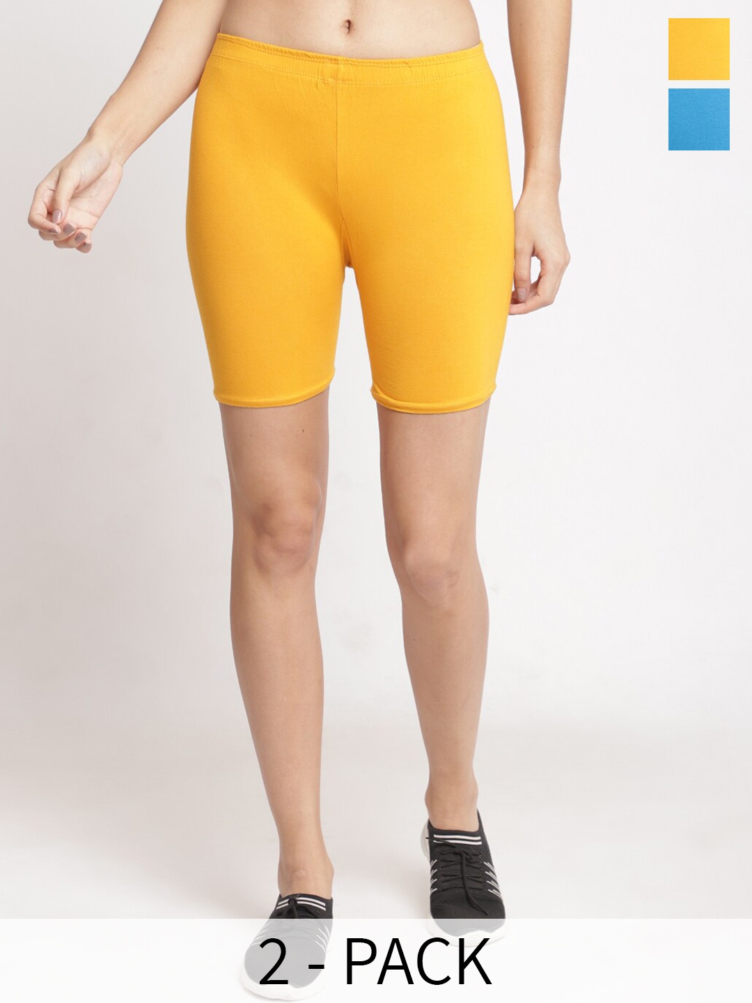 

GRACIT Women Pack Of 2 Skinny Fit Cycling Sports Shorts, Yellow