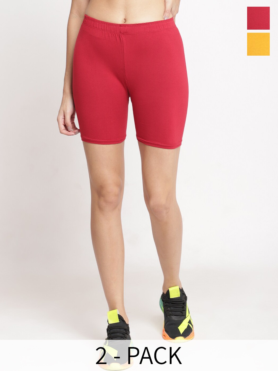GRACIT Women Pack Of 2 Skinny Fit Cycling Sports Shorts, Yellow