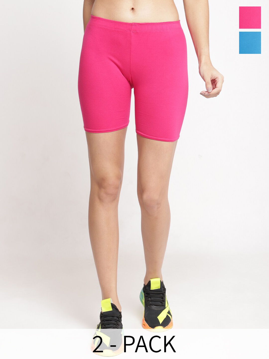 GRACIT Women Pack Of 2 Skinny Fit Cycling Sports Shorts, Pink
