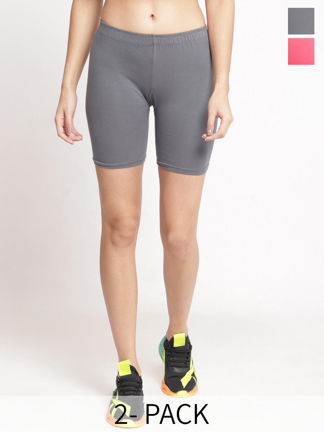 GRACIT Women Pack Of 2 Skinny Fit Cycling Sports Shorts, Grey