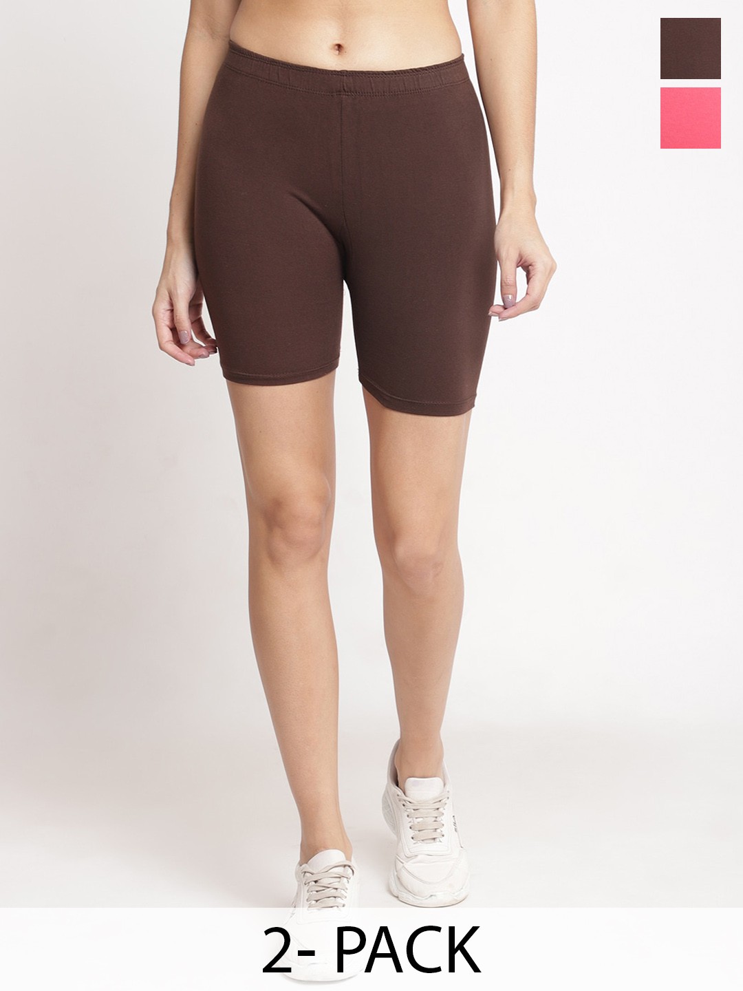 

GRACIT Women Pack Of 2 Skinny Fit Biker Shorts, Coral