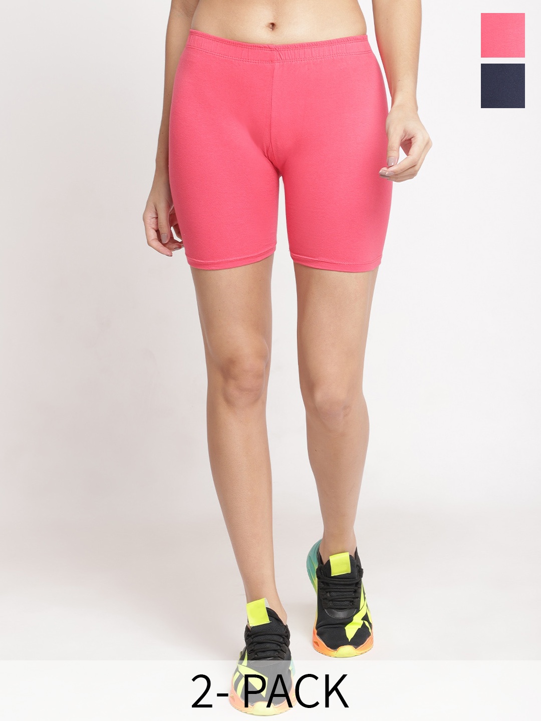 

GRACIT Women Pack Of 2 Skinny Fit Cycling Sports Shorts, Pink