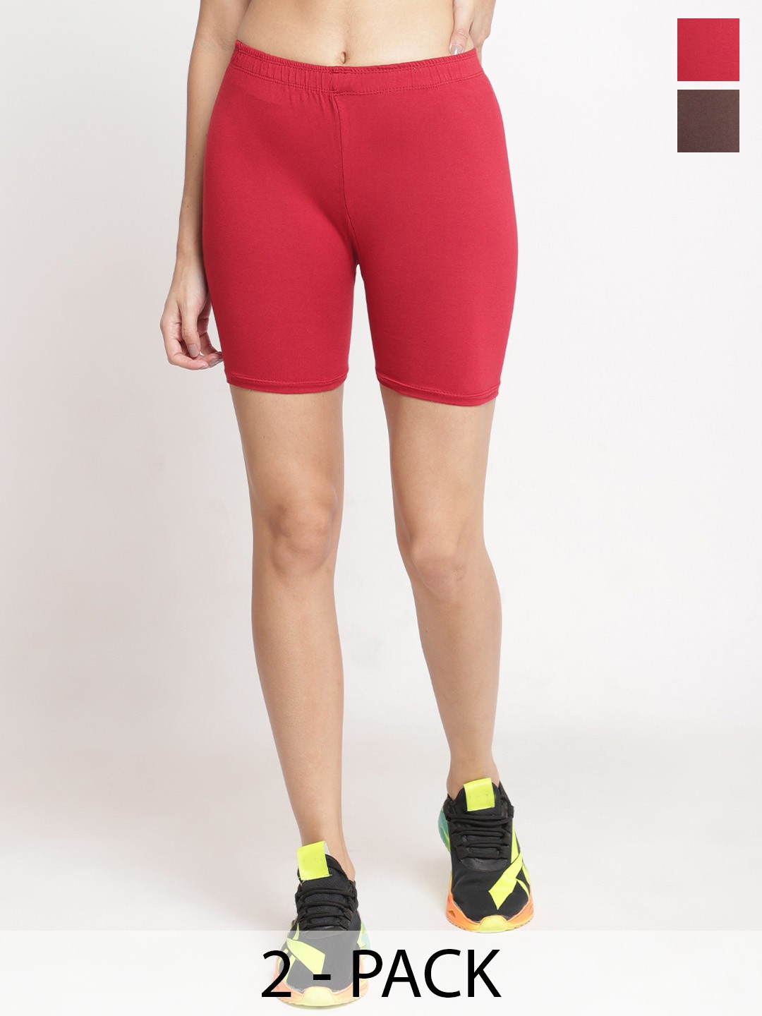 

GRACIT Women Pack Of 2 Skinny Fit Cycling Sports Shorts, Maroon