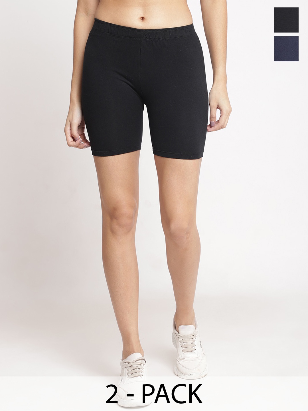 

GRACIT Women Pack Of 2 Skinny Fit Cycling Sports Shorts, Black