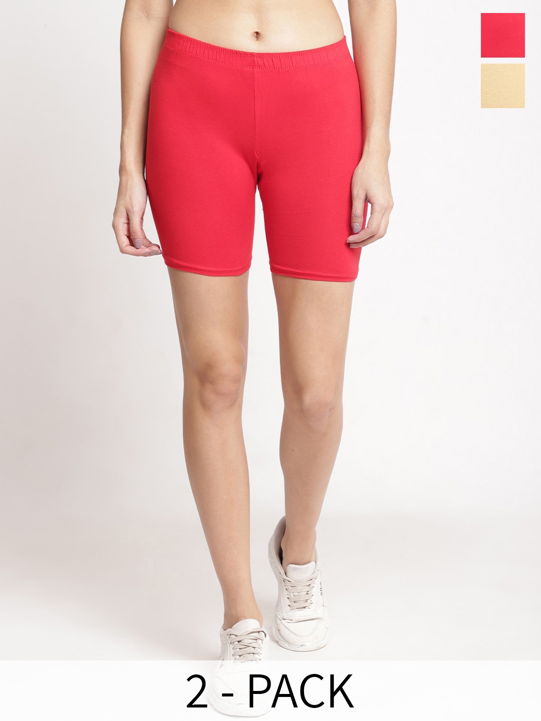 GRACIT Women Pack Of 2 Skinny Fit Cycling Sports Shorts, Red