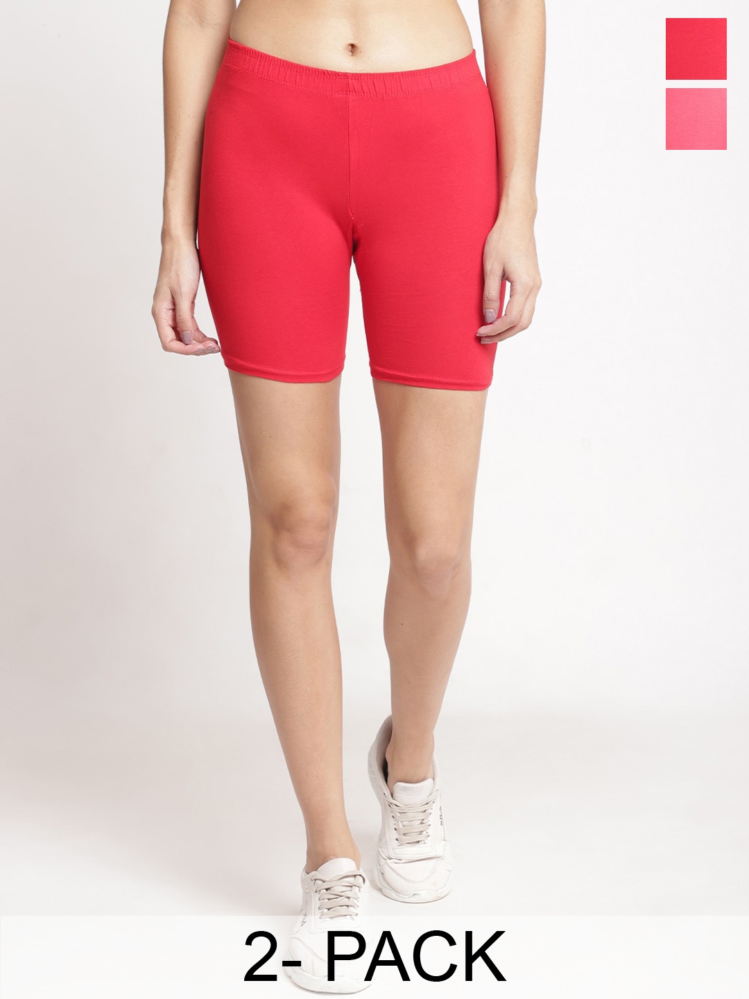GRACIT Women Pack Of 2 Skinny Fit Cycling Sports Shorts, Red