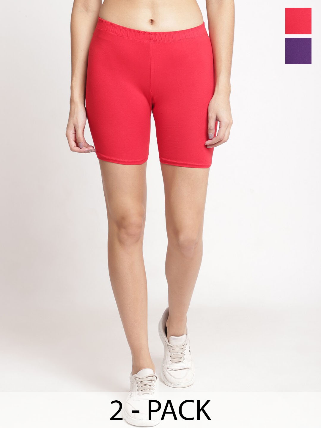 

GRACIT Women Pack Of 2 Skinny Fit Cycling Sports Shorts, Red