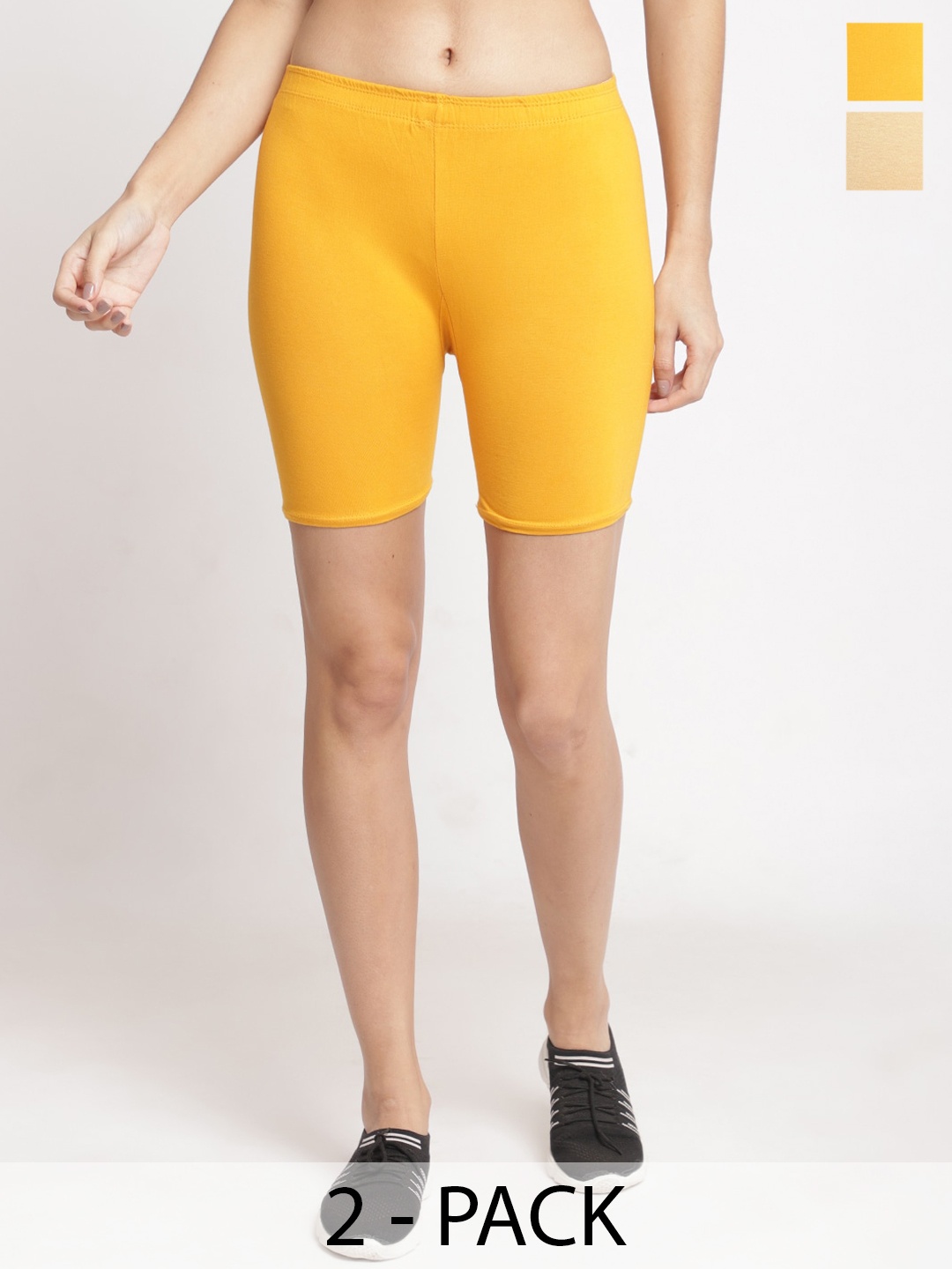 

GRACIT Women Pack Of 2 Skinny Fit Cycling Sports Shorts, Yellow
