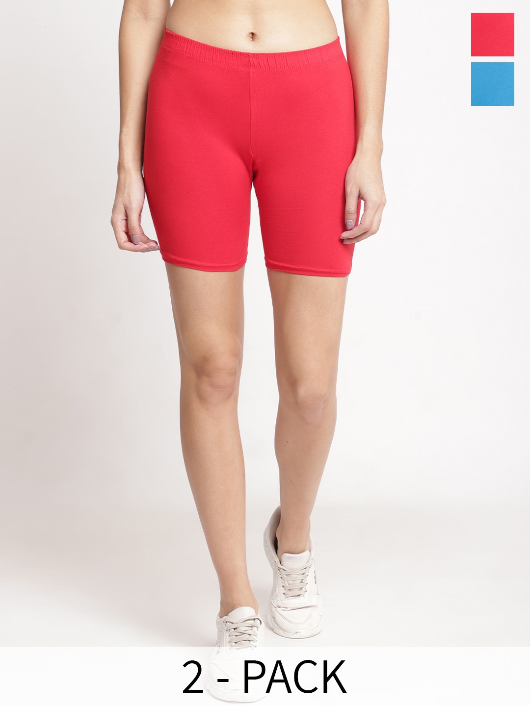 

GRACIT Women Pack Of 2 Skinny Fit Cycling Sports Shorts, Red